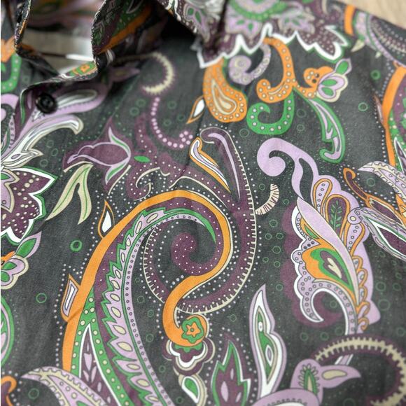LAVANE New York Multicolor Paisley Print Short Sleeve Button Shirt L - Picture 3 of 9
